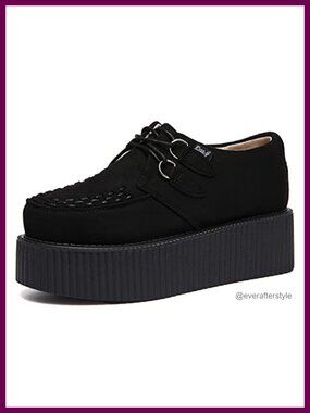 Women's Handmade Suede Lace Up Platform Creepers Flat Shoes